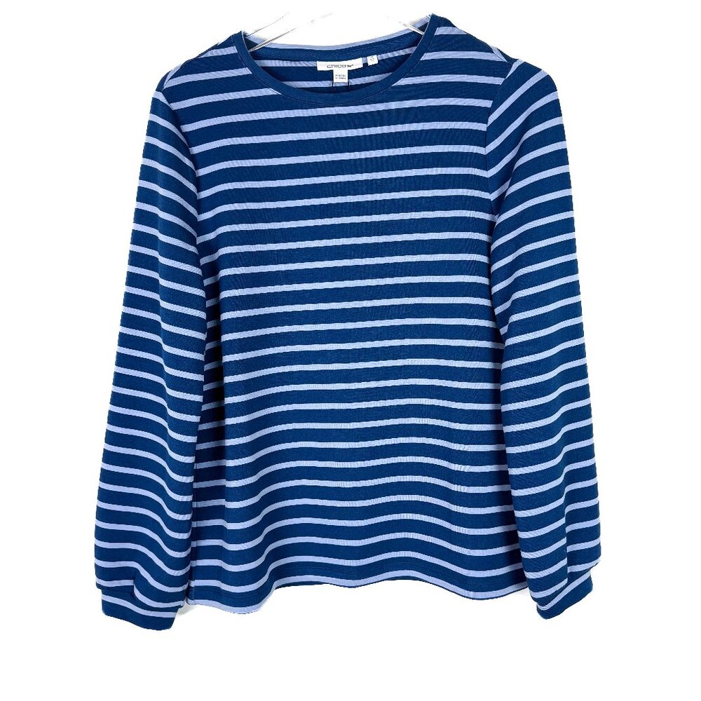 NWT Chico's Zenergy Soft Scuba Stripe Long Sleeve Top Blue 0 Size Small NEW